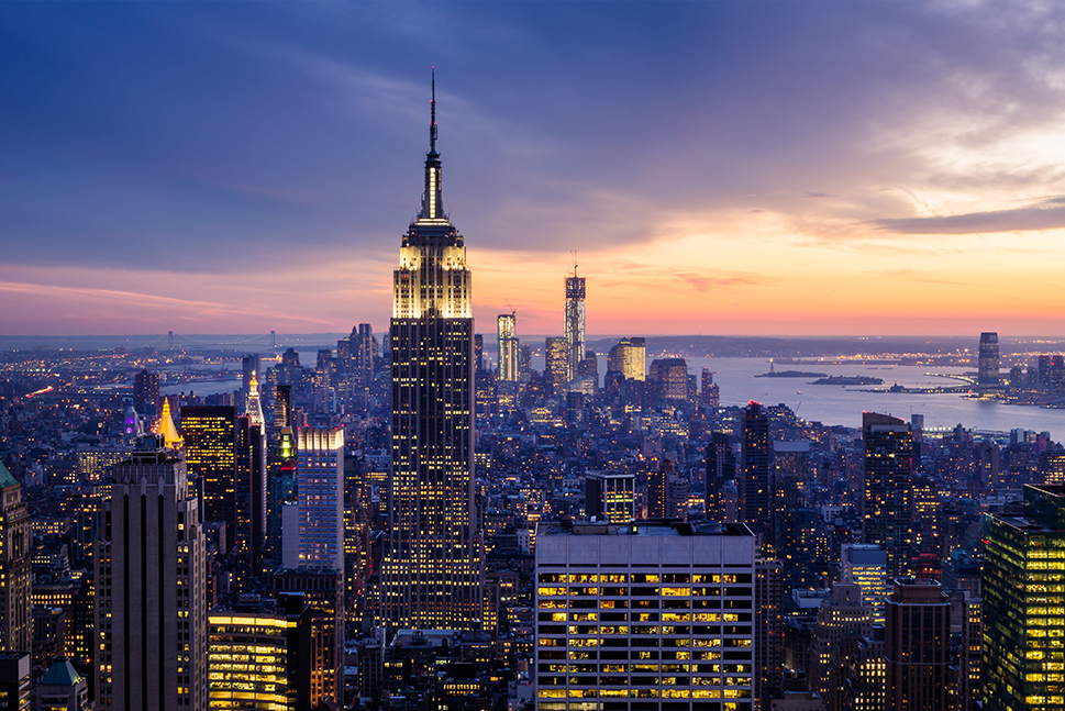 View  the Empire State Building in New York City from the Top of the Strand. 